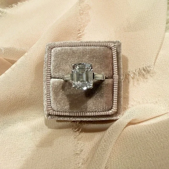 4CT Emerald Cut & Baguette Three Stone Engagement Ring - Picture 13 of 13